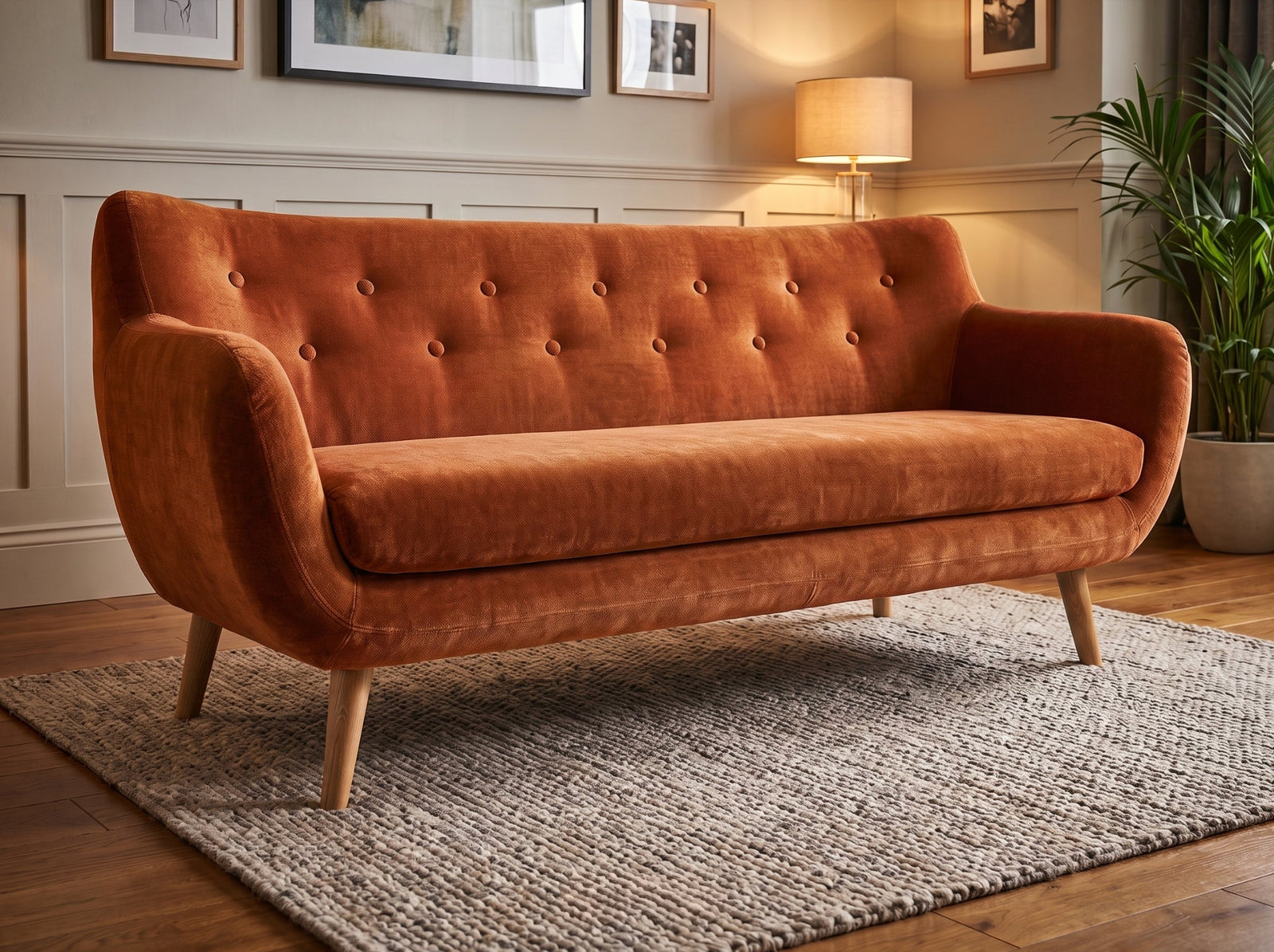 Westwood Curve | Button-Tufted Soft Touch Chenille Three-Seat Sofa