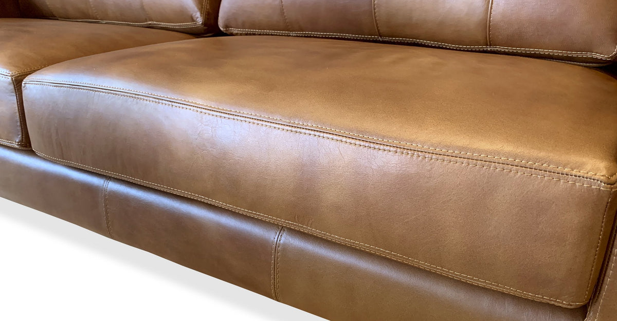 Manhattan Loft | Handcrafted Oak & Brown Leather Three-Seat Sofa