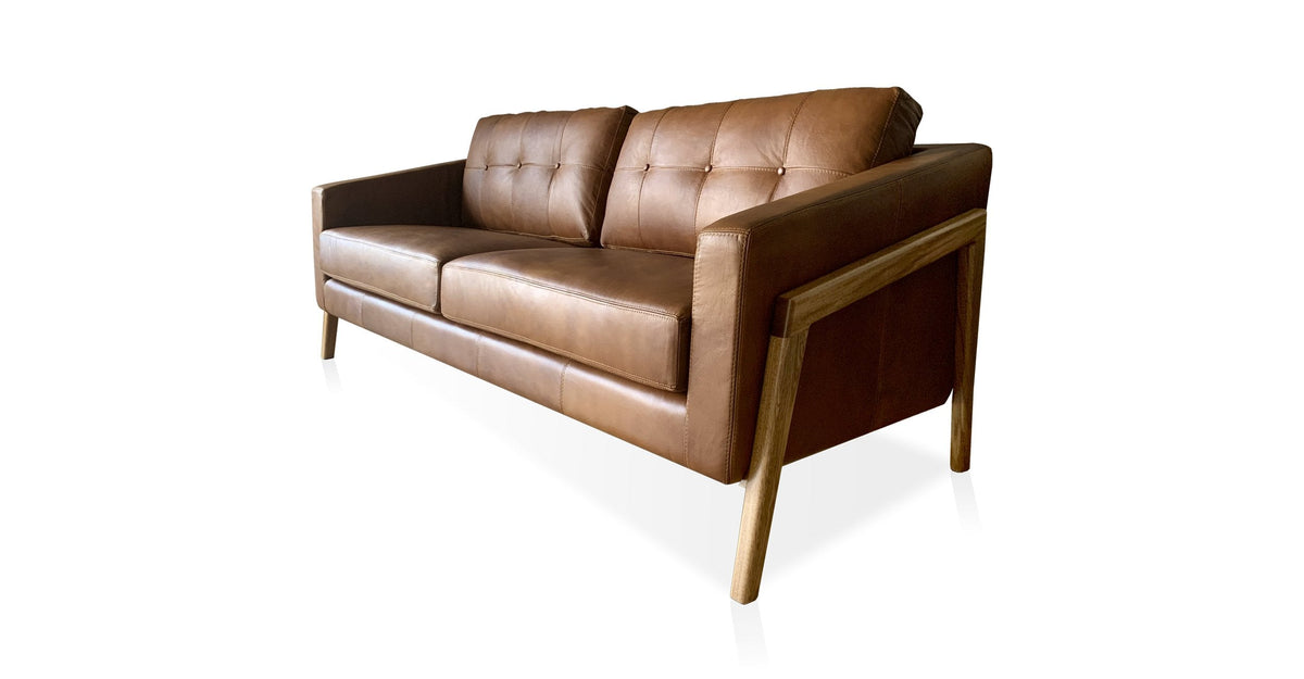 Manhattan Loft | Handcrafted Oak & Brown Leather Three-Seat Sofa