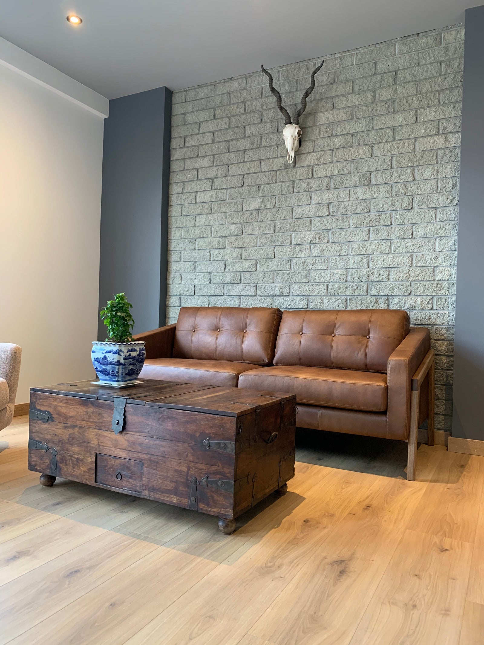 Manhattan Loft | Handcrafted Oak & Brown Leather Three-Seat Sofa