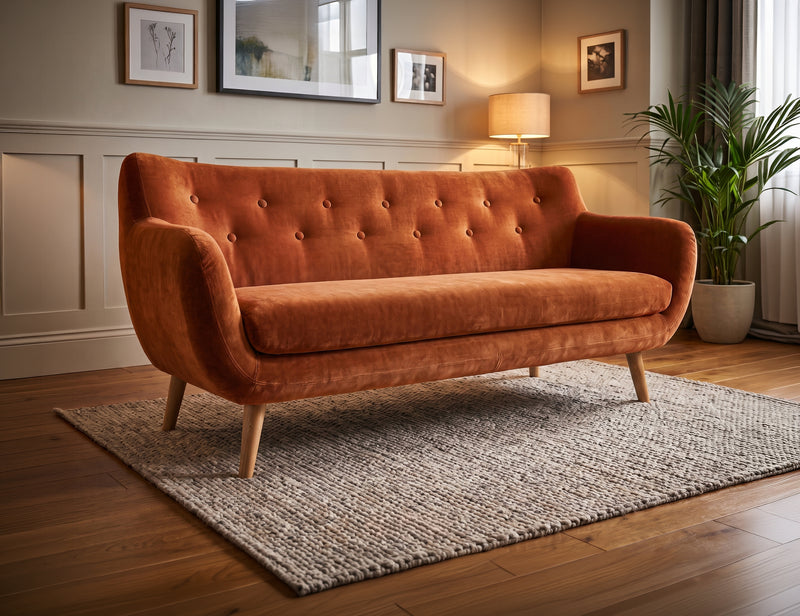 Westwood Curve | Button-Tufted Soft Touch Chenille Three-Seat Sofa